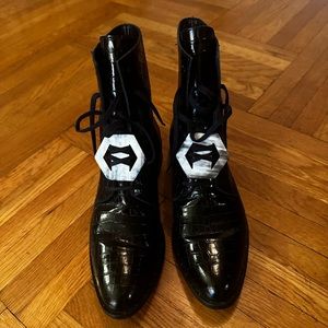 Freda Salvador Croc Embossed lace up boots with cool ornament.